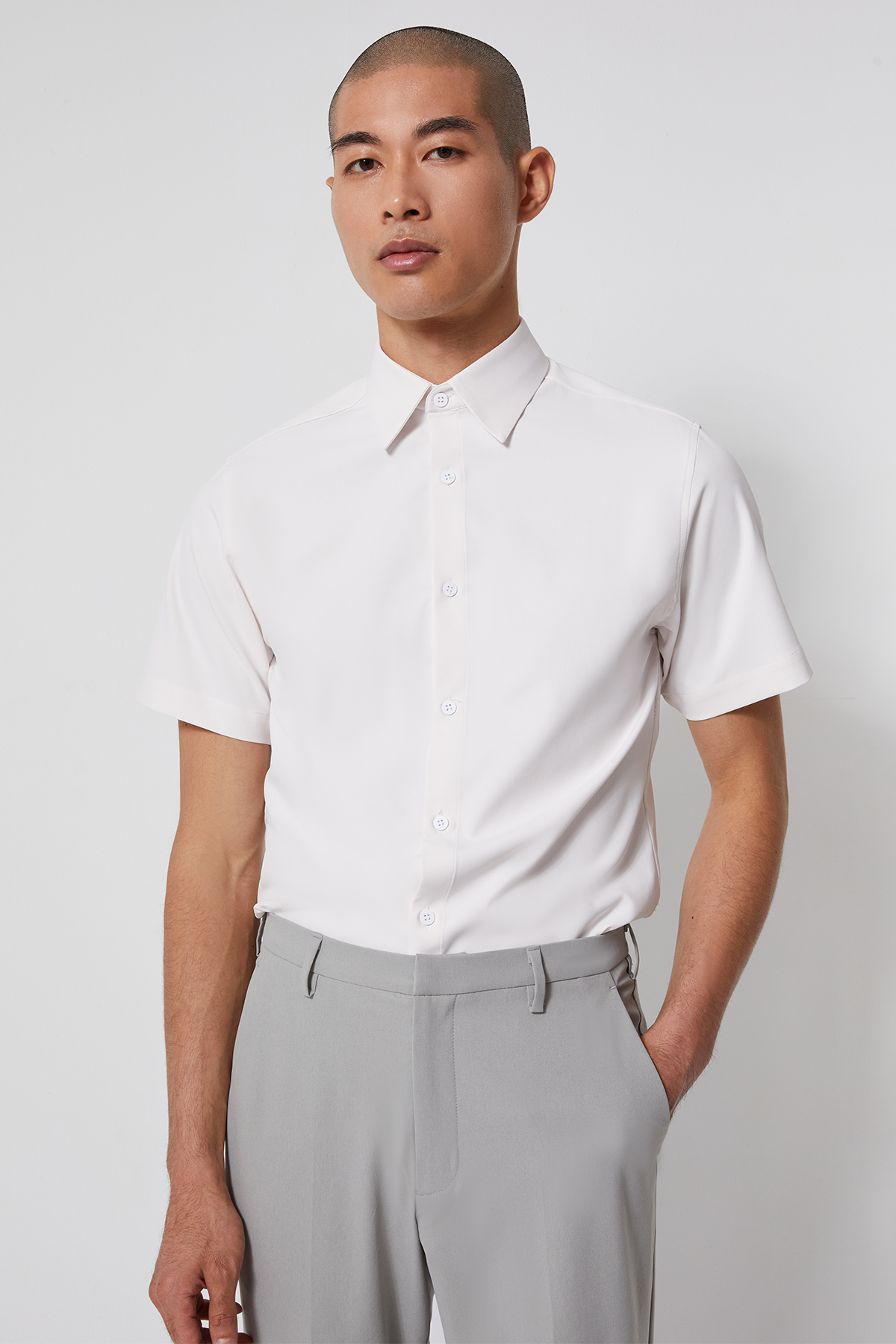 INFINITY 短袖襯衫 SLIM 男（淺粉）