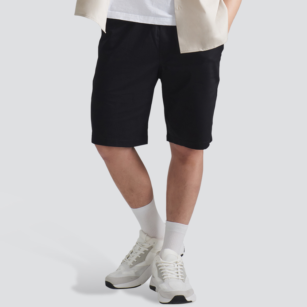 鬆緊休閒短褲-黑