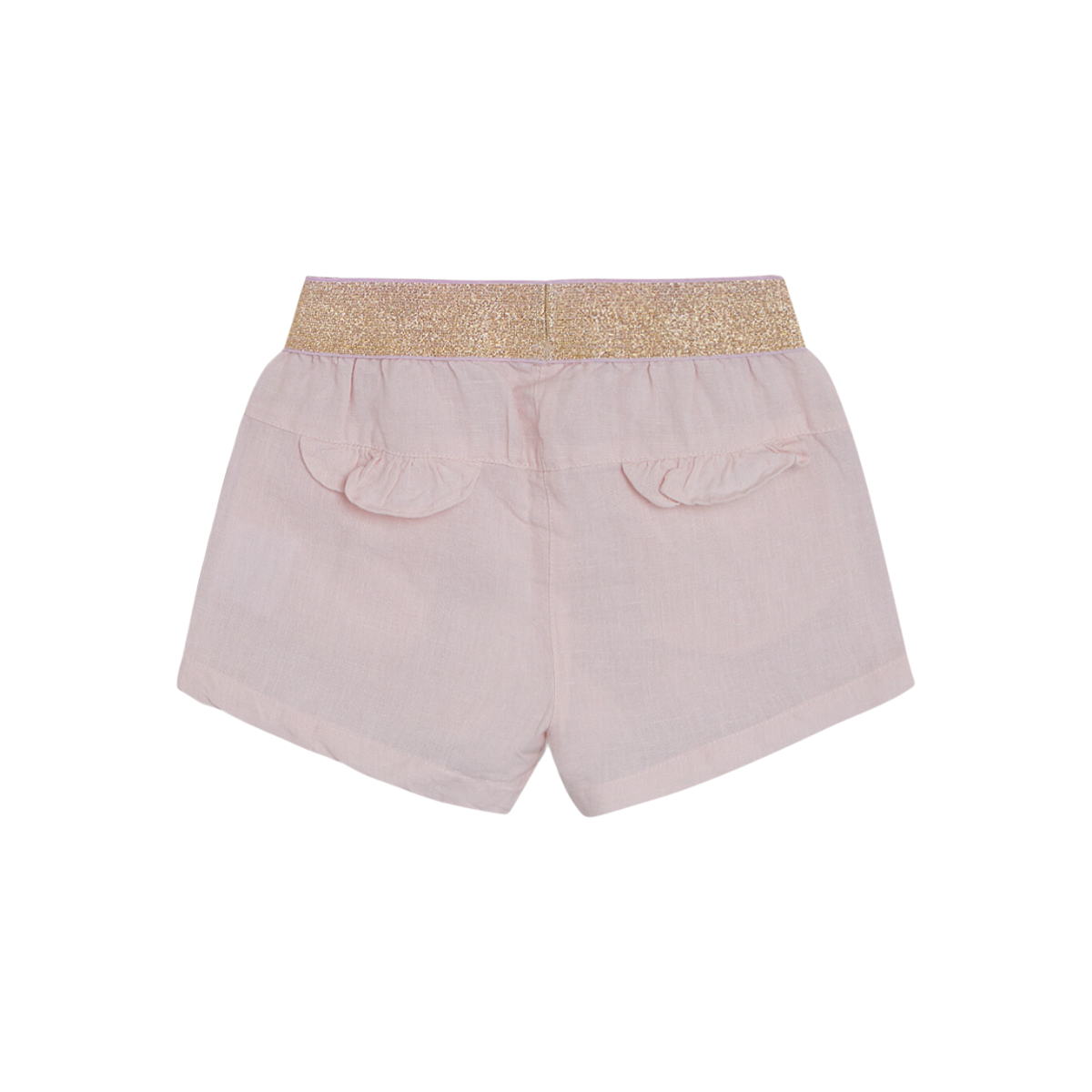 〖 Hust & Claire 〗粉紅荷葉金蔥棉麻短褲