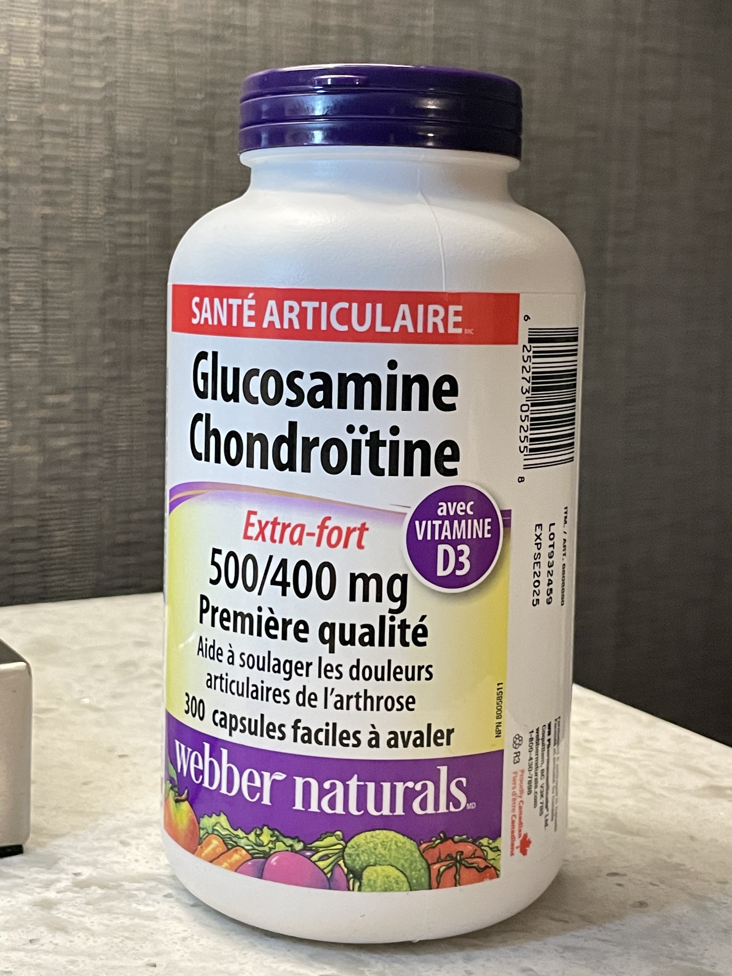 加拿大直送Webber Naturals葡萄糖胺軟骨素+维他命D3膠囊（300粒大份量装）維他命D3膠囊