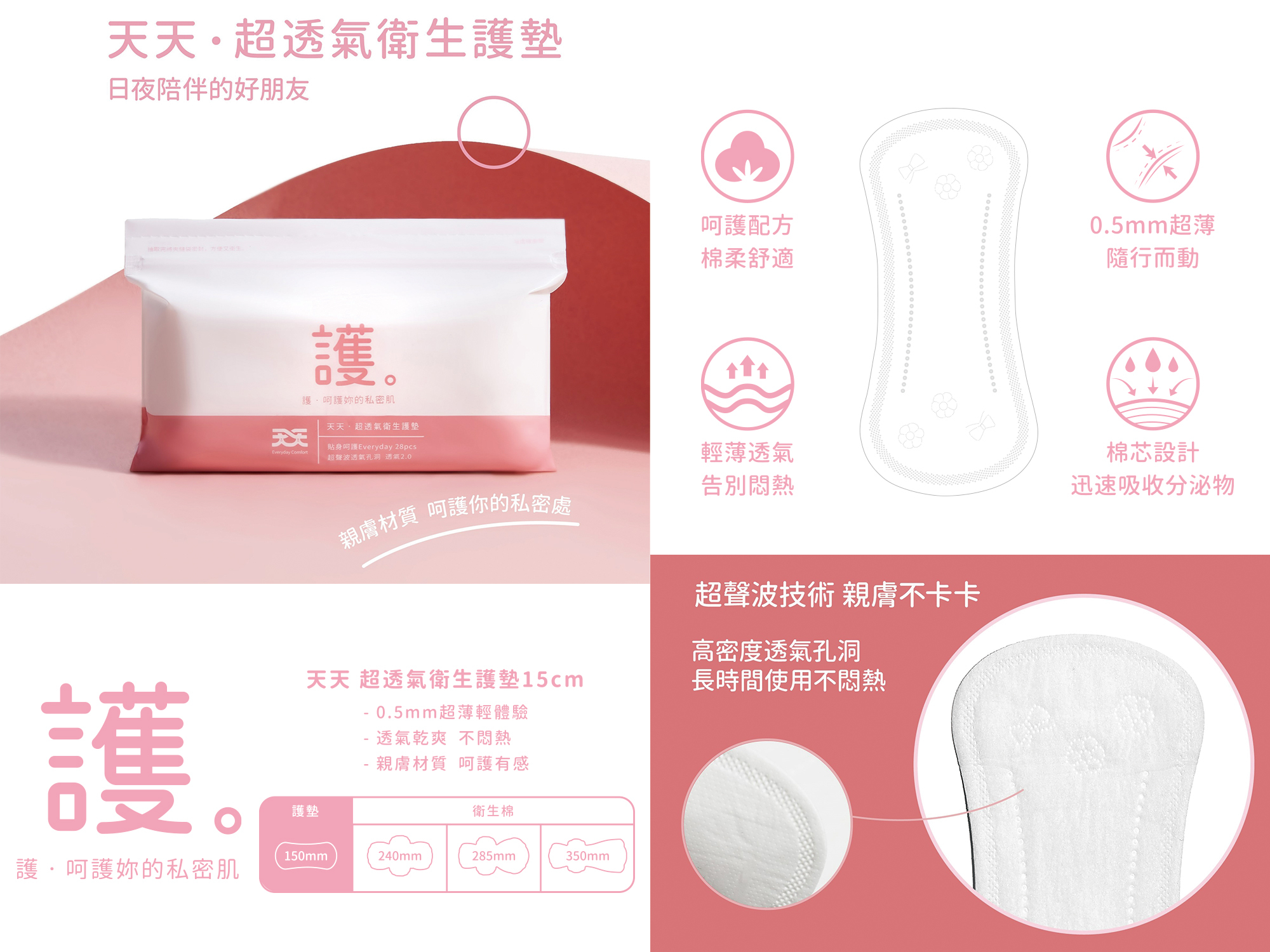 天天衛生棉.會呼吸的衛生棉.衛生護墊.超音波聲孔.解決妳那些天的不舒服