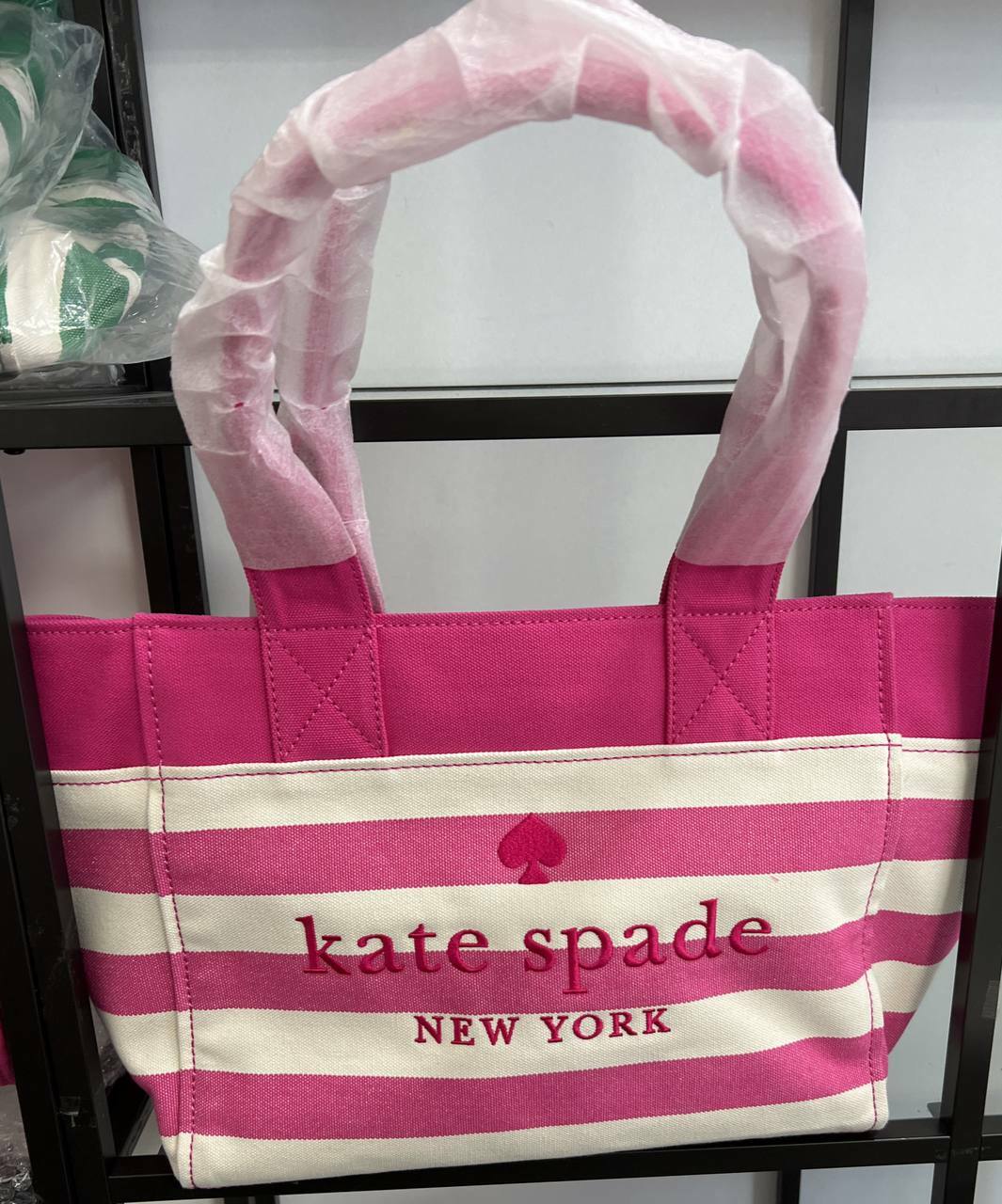 [S] KATE SPADE KB695 BEACH TIME STRIPE LARGE TOTE BAG,DEEP HIBIS, 196021274893 (SKS640)