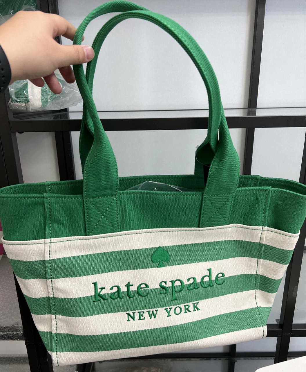 [S] KATE SPADE KB695 BEACH TIME STRIPE LARGE TOTE BAG,GREEN BEAN, 196021274886 [FINAL SALE] (SKS641)
