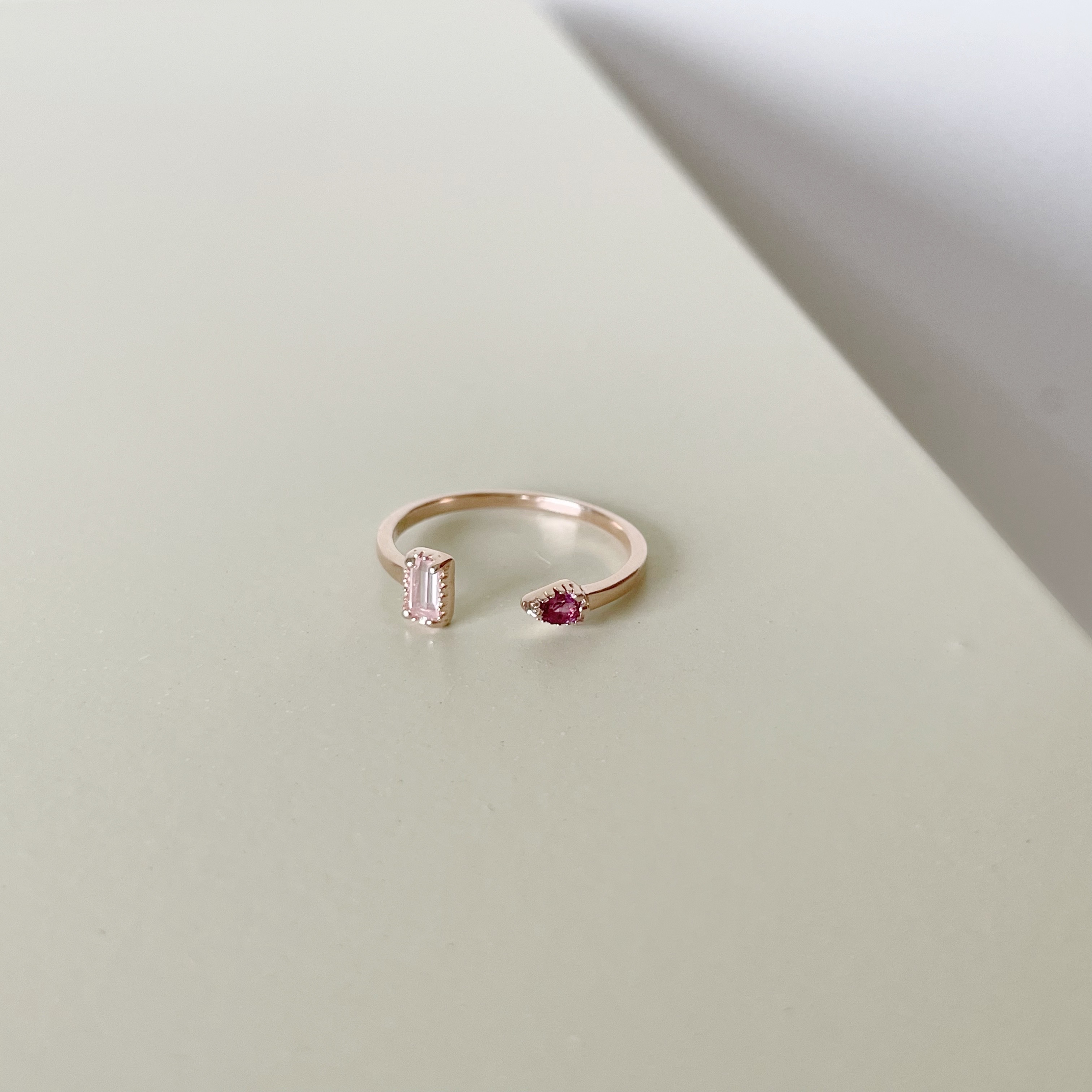 細方水滴粉晶玫瑰石榴石可調戒