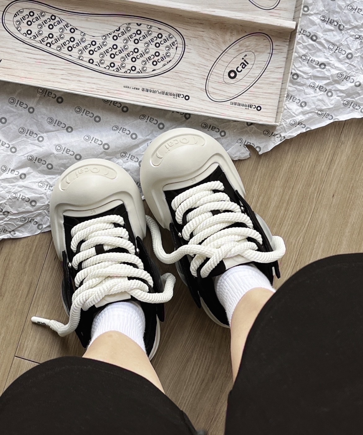 Ocai Smile 開口笑 帆布鞋 厚底 增高 黑白