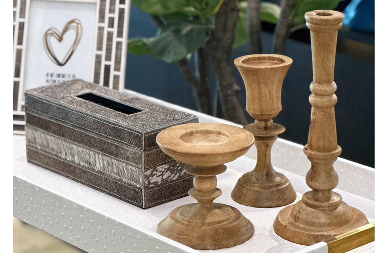 原木煙燻燭台擺飾