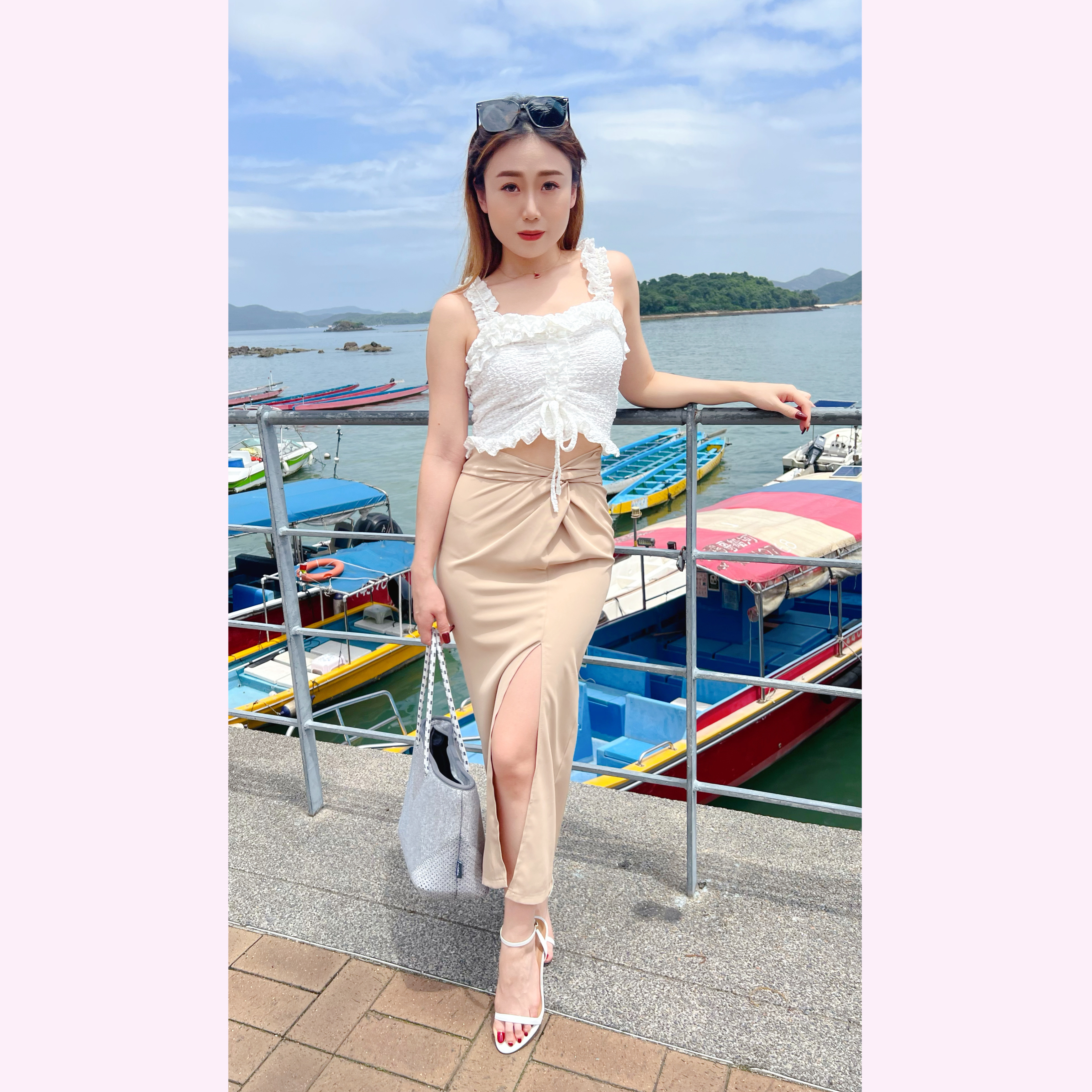 SK23W0616 渡假風扭結開叉中長裙