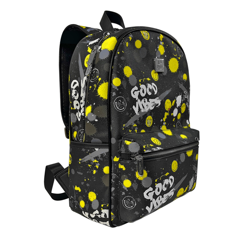 【SMILEY WORLD】  加大款時尚百搭雙肩後背包/潮流後背包(黑)