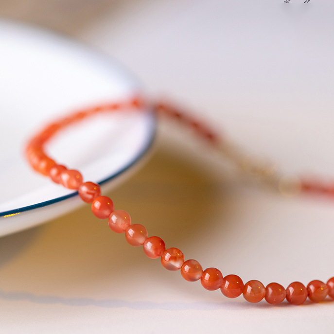 【小南紅】南紅瑪瑙冰飄櫻桃紅-3mm水晶手鍊/水晶手串