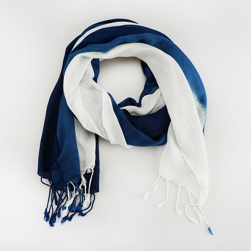 長流蘇藍染棉巾｜MIT台灣工藝手作 質感藍染圍巾推薦