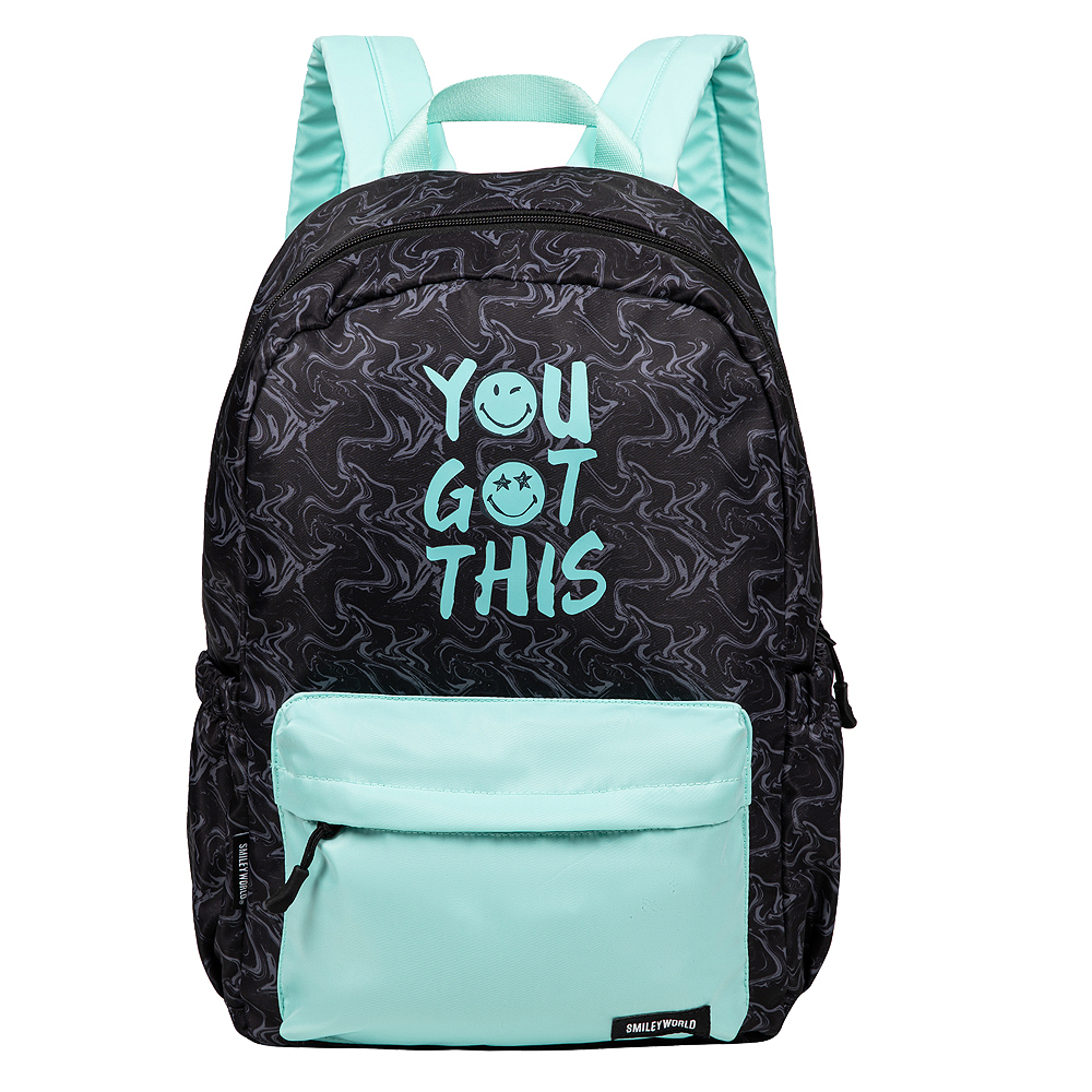 【SMILEY WORLD】  防潑水潮流休閒後背包/單肩背/學生包/筆電包(黑)