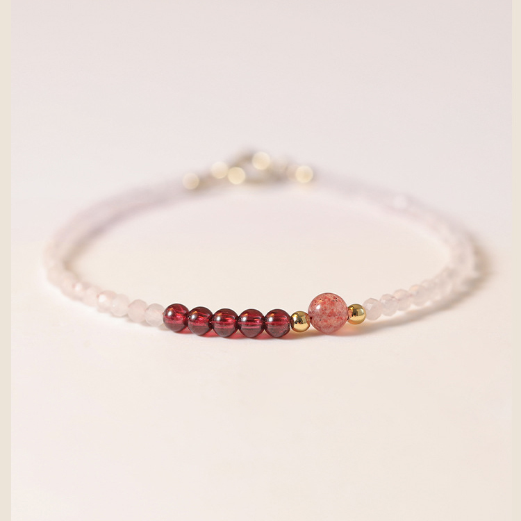 【桃花】草莓晶+石榴石+粉水晶-3mm切面款水晶手鍊/水晶手串