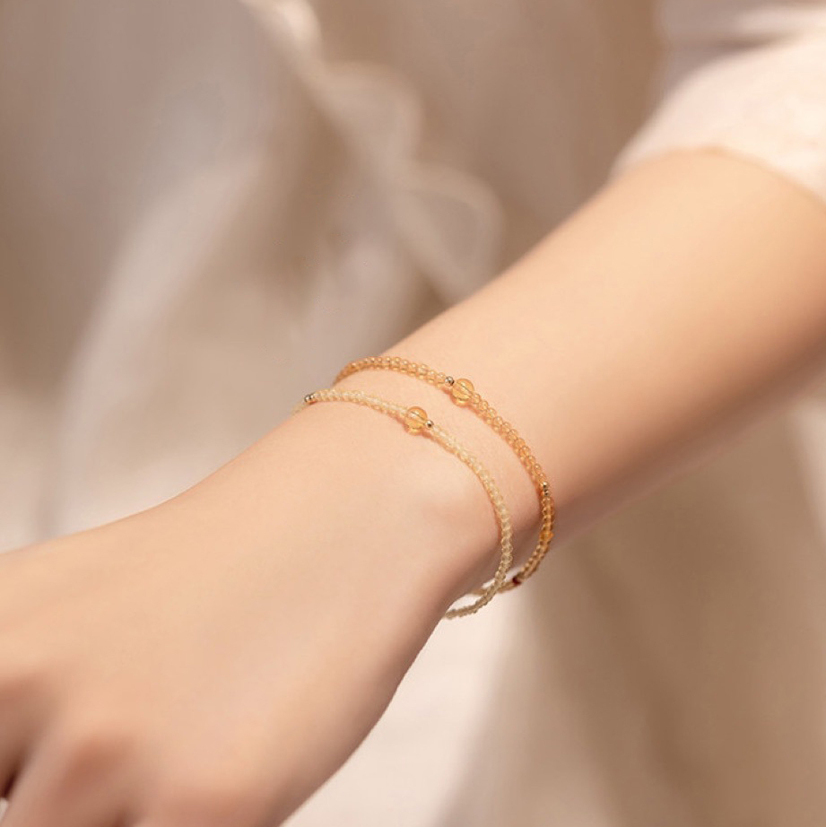 【招財】黃水晶2mm圓珠款水晶手鍊/水晶手串