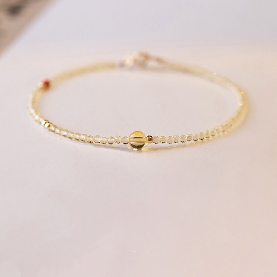 【招財】黃水晶2mm圓珠款水晶手鍊/水晶手串