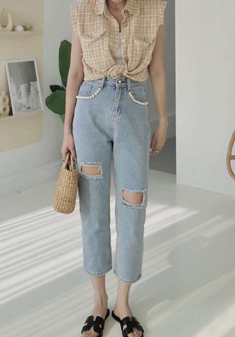 後鬆緊口袋珍珠褲*2色