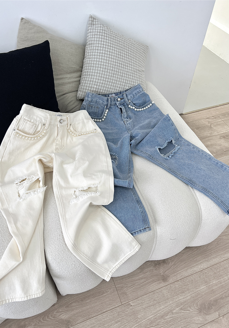 後鬆緊口袋珍珠褲*2色