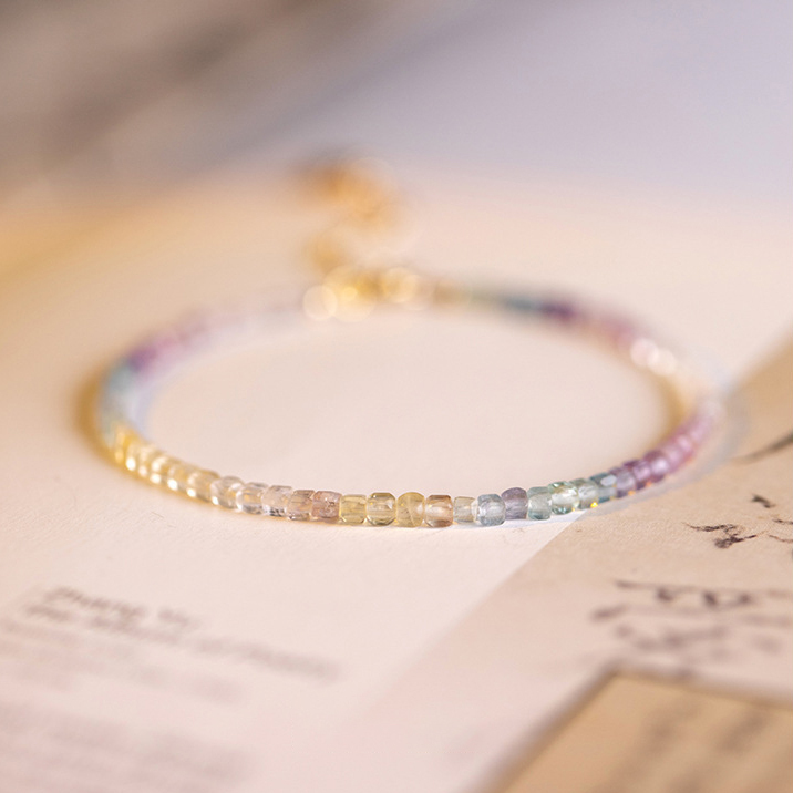 【彩虹】彩虹螢石2mm切面款水晶手鍊/水晶手串