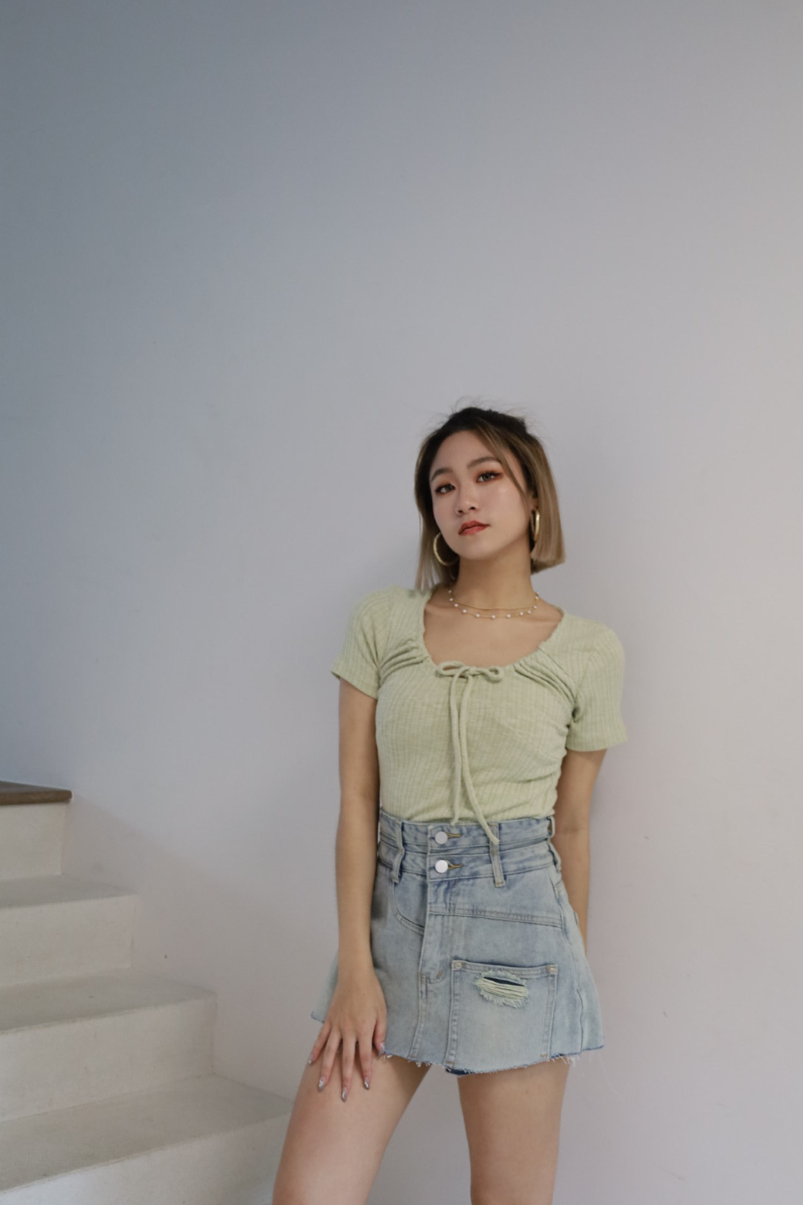 甜美奶糯綁帶上衣