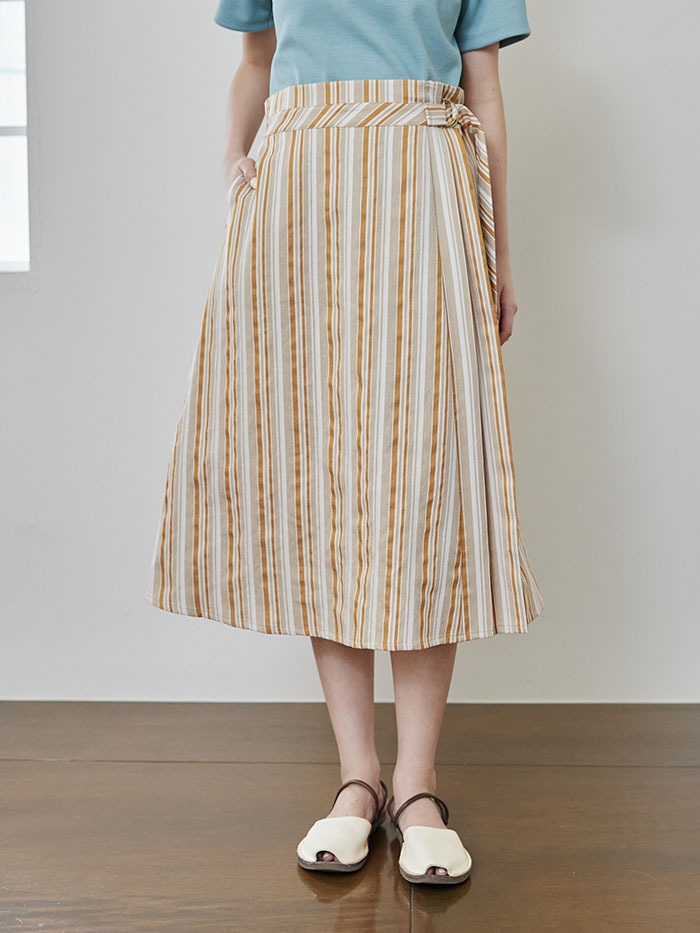天真流浪腰帶條紋裙-芒夏