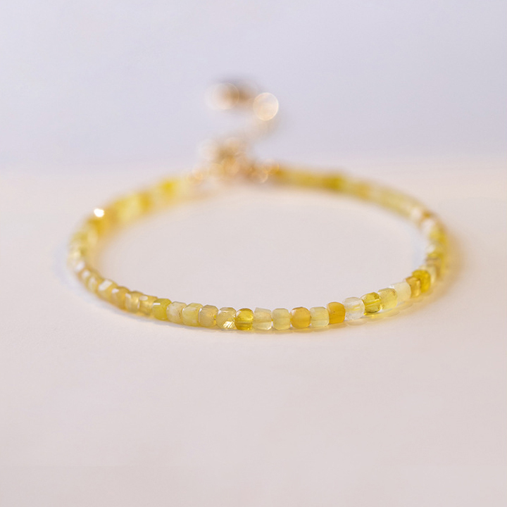 【金滿】天然黃歐珀/蛋白石/奧寶2mm小方糖水晶手鍊/水晶手串