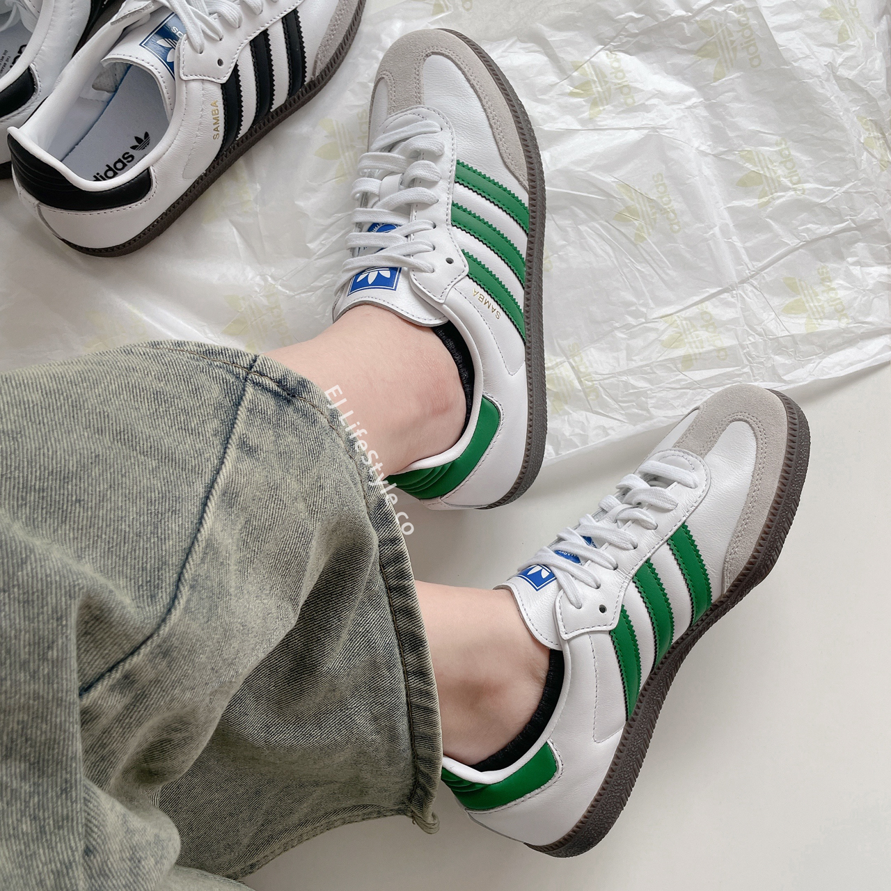 ADIDAS ORIGINAL SAMBA OG 焦糖底白灰白綠麂皮B75806 男女鞋/ 現+預