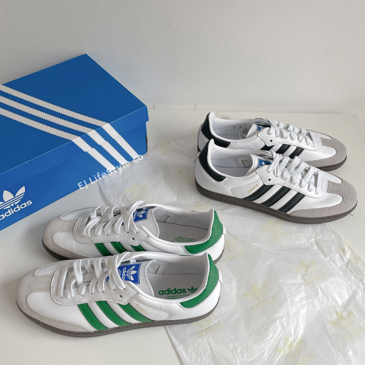 ADIDAS ORIGINAL SAMBA OG 焦糖底白灰白綠麂皮B75806 男女鞋/ 現+預