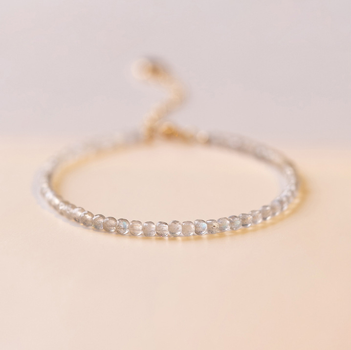 【月如銀】灰色月光石/拉長石3mm水晶手鍊/水晶手串
