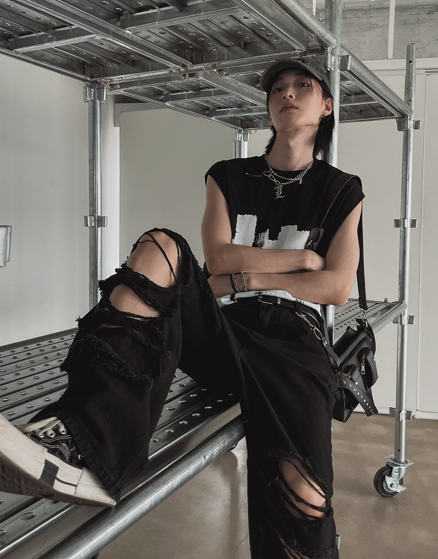 噴漆印花寬鬆廓形長背心