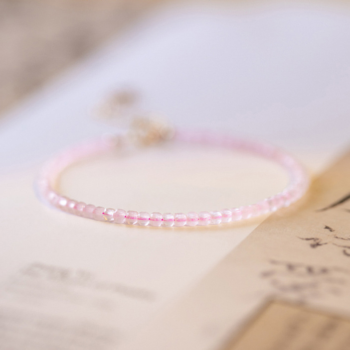 【半糖蜜桃】芙蓉粉水晶2mm方糖水晶手鍊/水晶手串