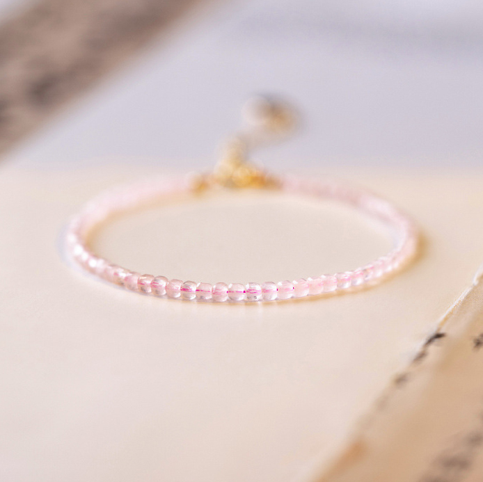 【半糖蜜桃】芙蓉粉水晶2mm方糖水晶手鍊/水晶手串