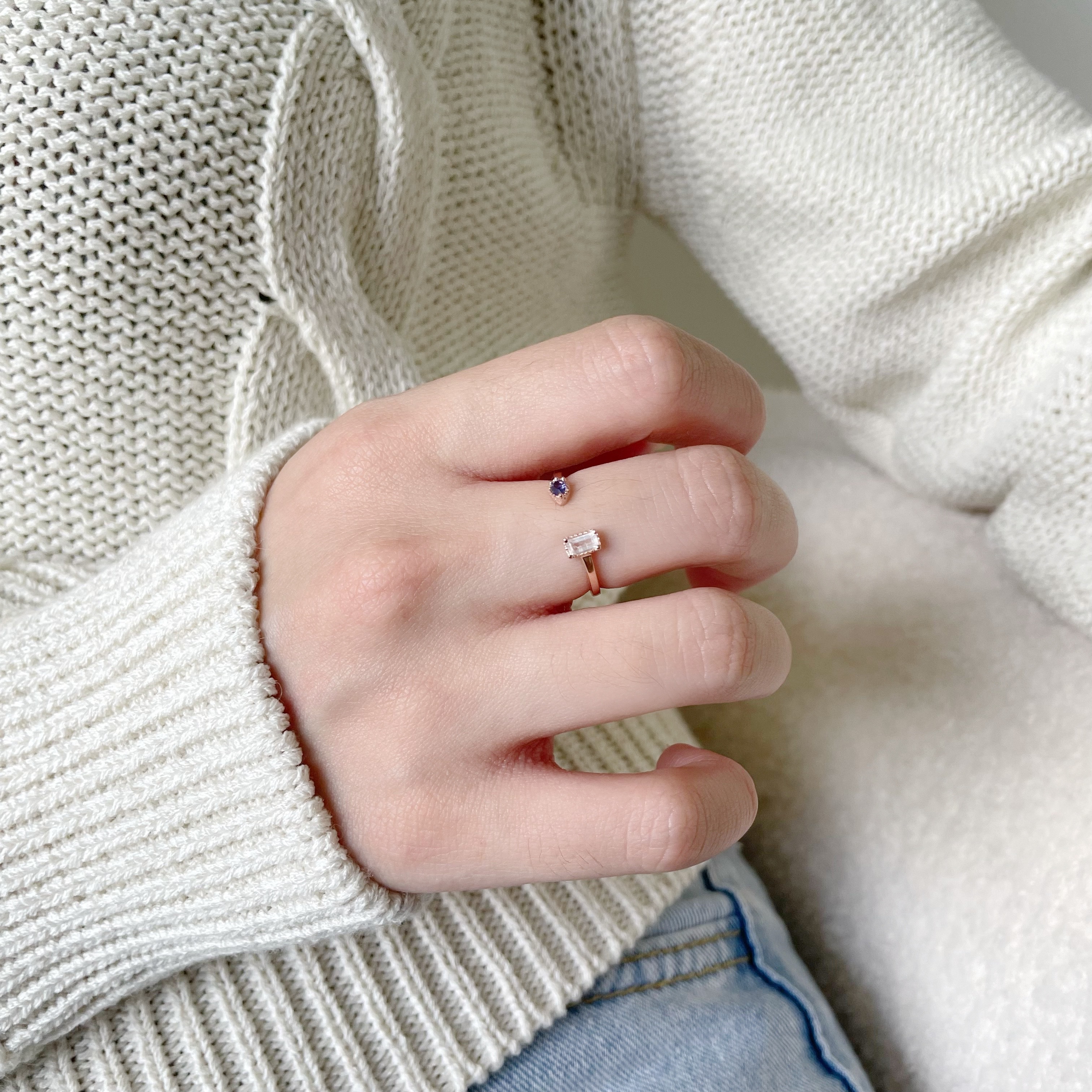 細方水滴月光菫青石可調戒