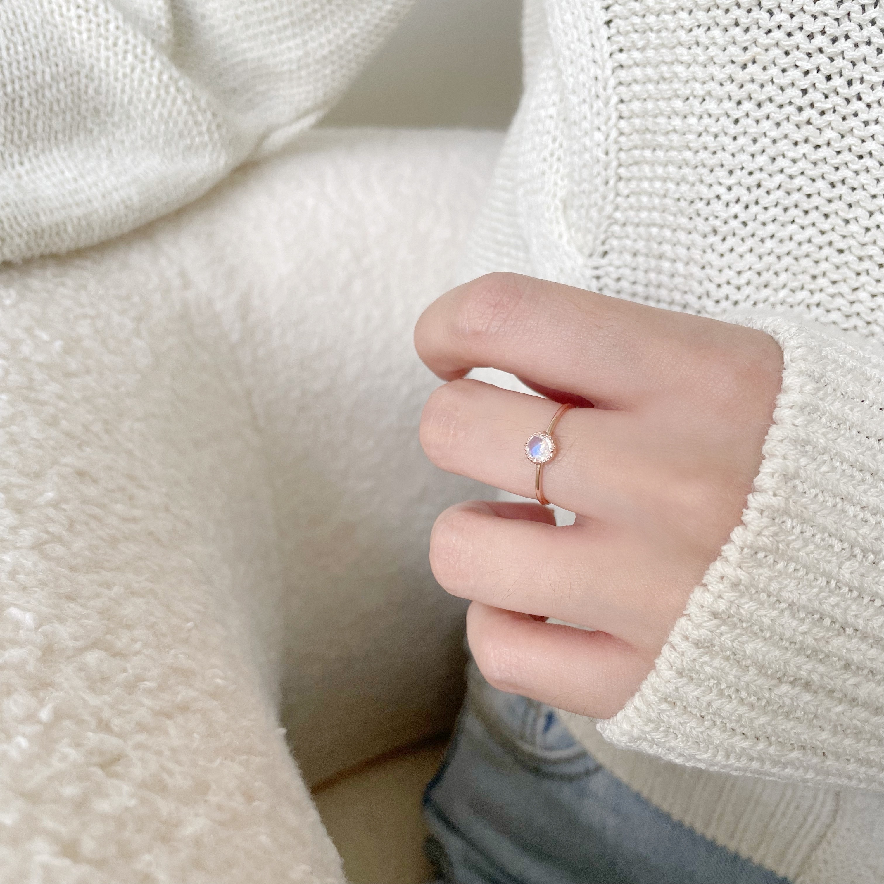 蛋撻月光石戒指