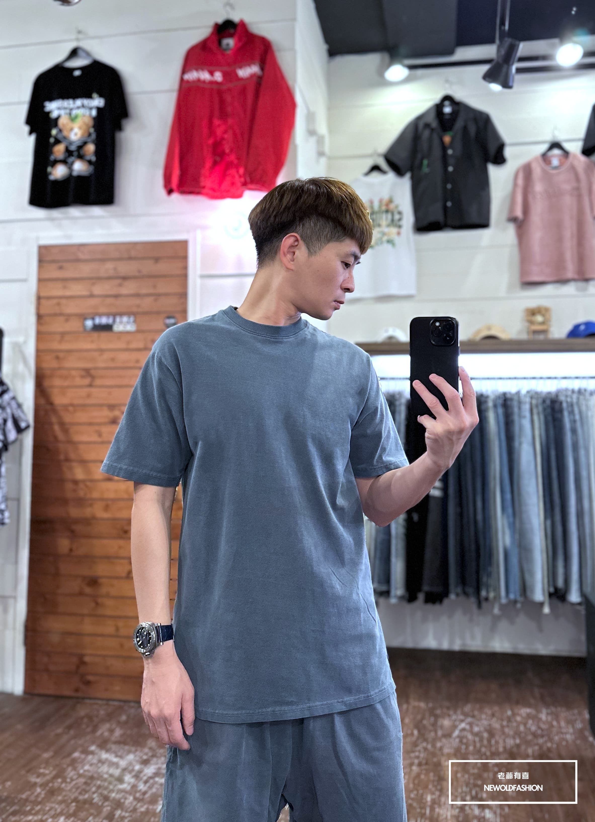 『新品上市』重磅水洗素面短T-藍