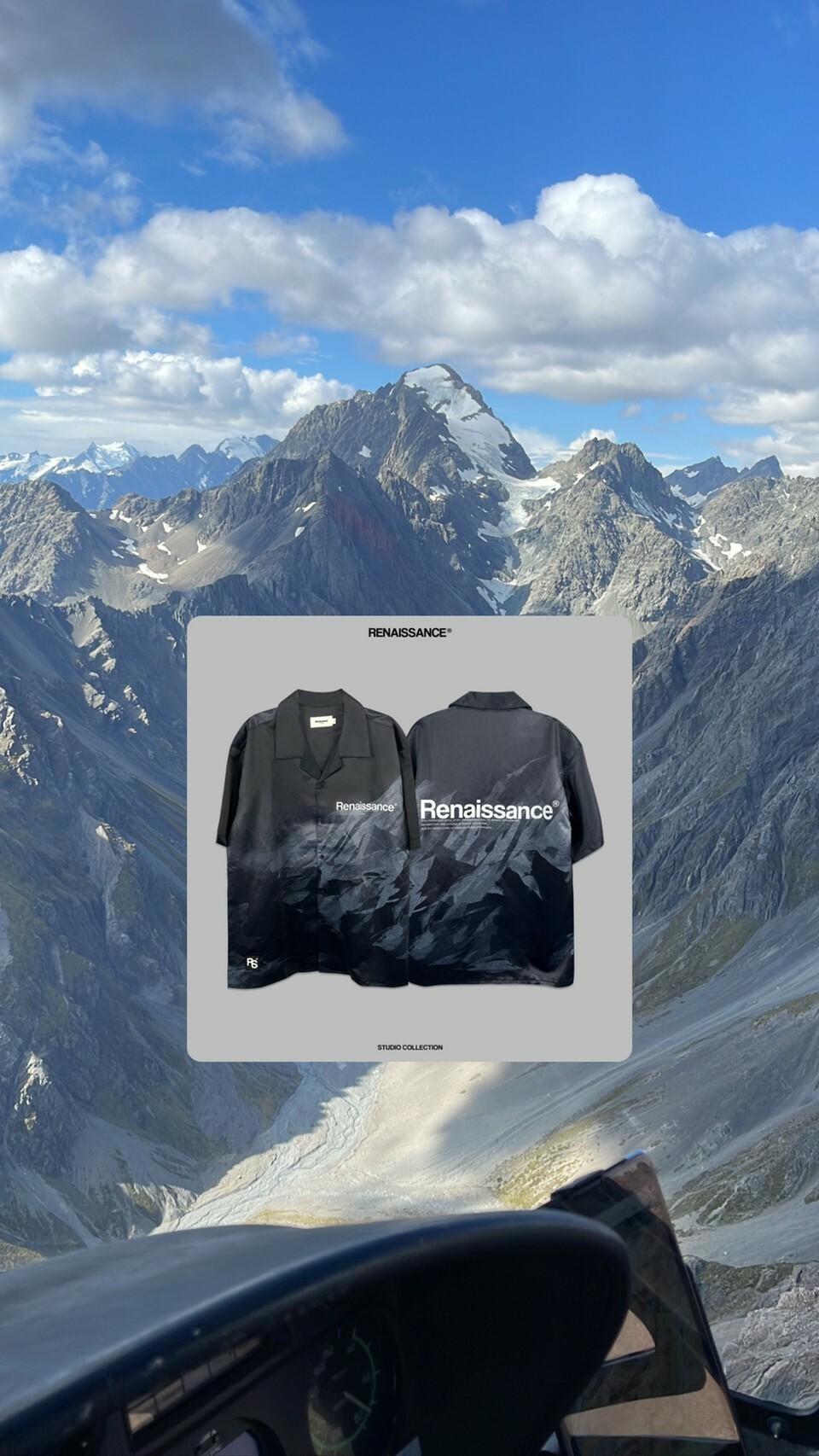 RENAISSANCE 緞面絲綢 暗黑雪山 古巴領 襯衫 短袖 ‘’ Dark Mountain Shirt ‘’