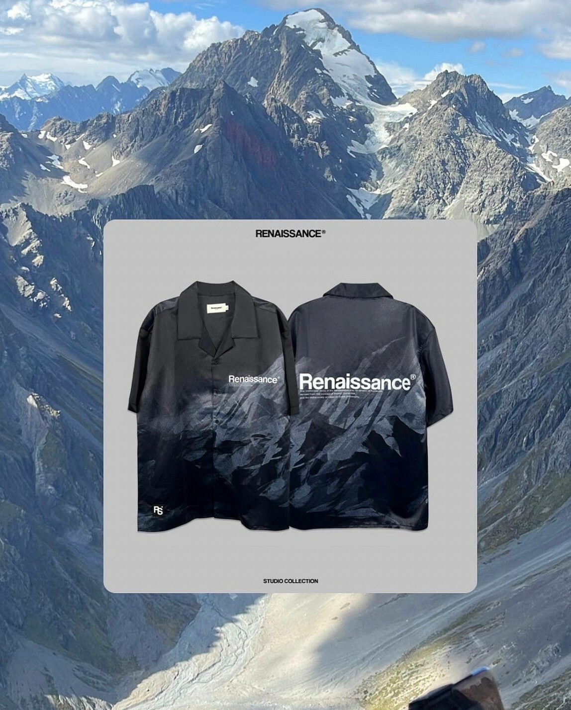 RENAISSANCE 緞面絲綢 暗黑雪山 古巴領 襯衫 短袖 ‘’ Dark Mountain Shirt ‘’