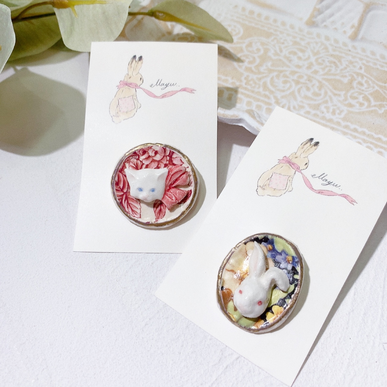 [手作家] 手繪復古花圖案x動物胸針