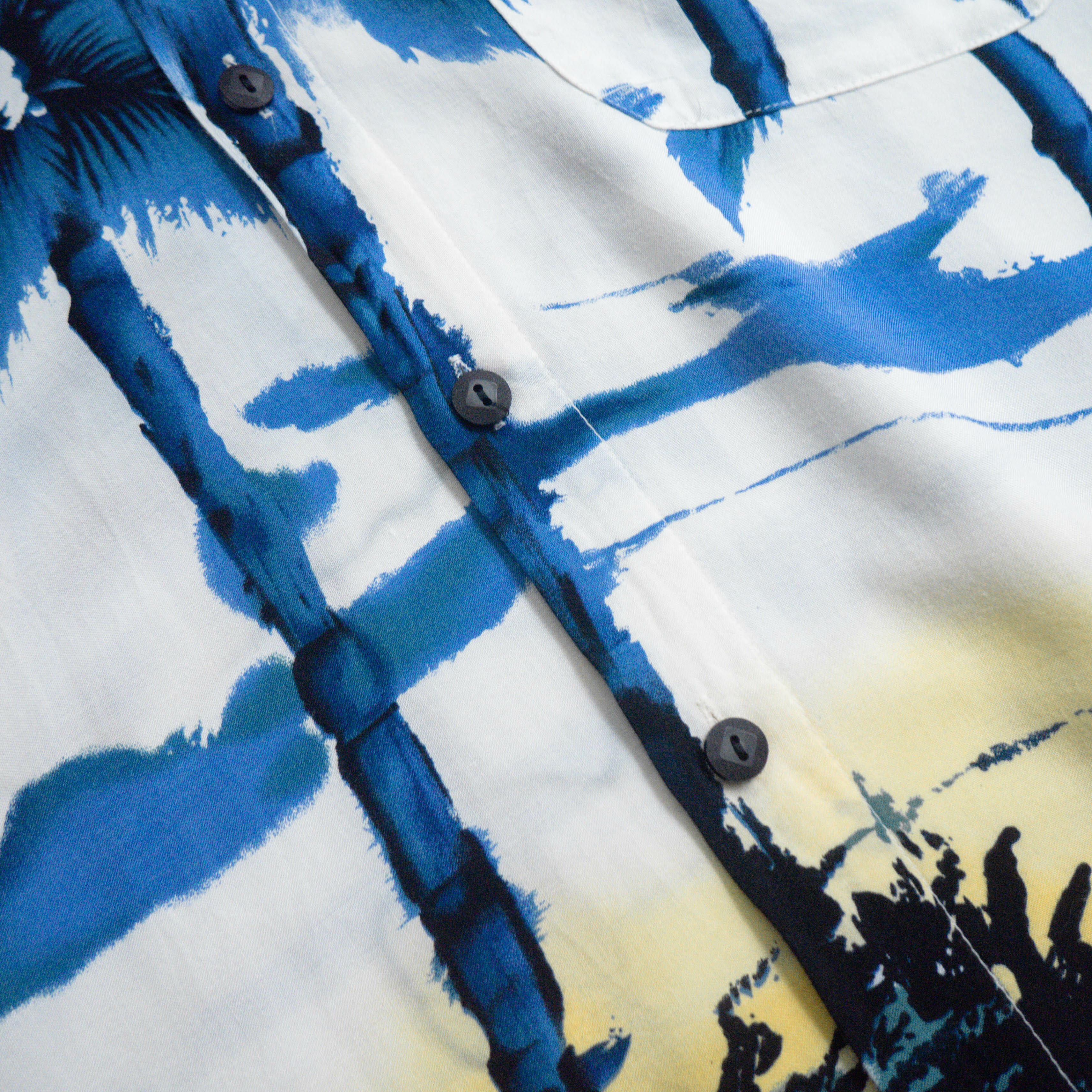 VINTAGE HAWAIIAN ALOHA SHIRT 棕櫚樹 印花 藍白 夏威夷 開領 嫘縈 短袖 襯衫