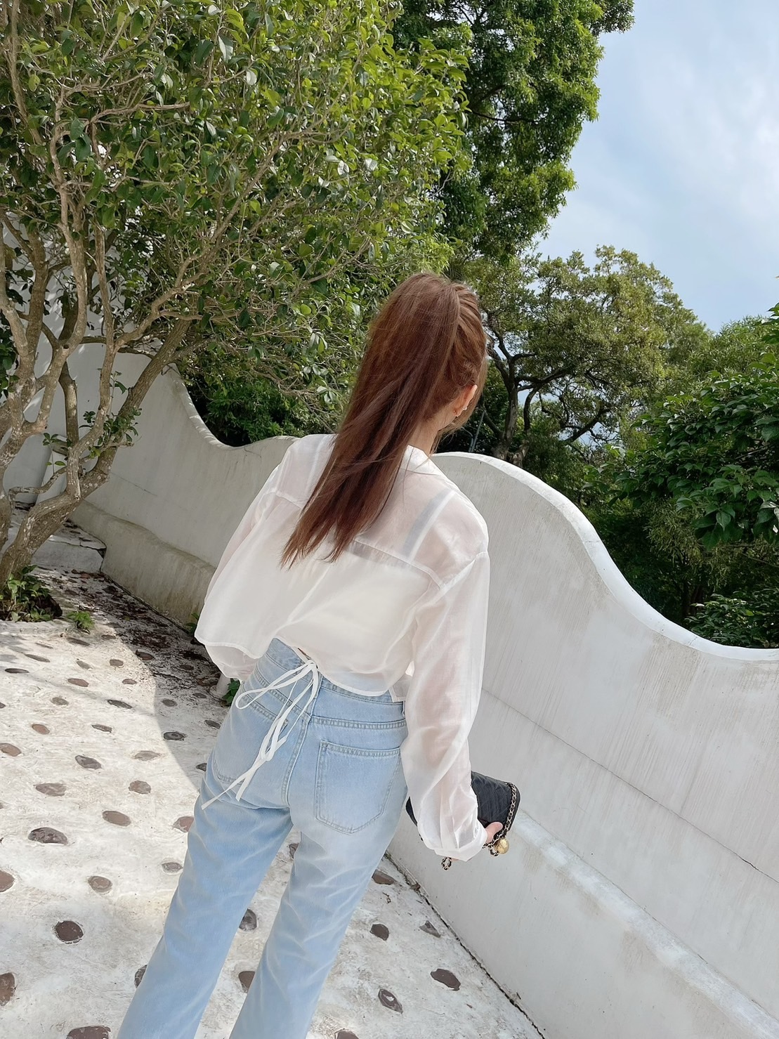 🔥06.07直播新品］💥有腰身ㄉ襯衫］韓版超美後綁帶微透感短版襯衫