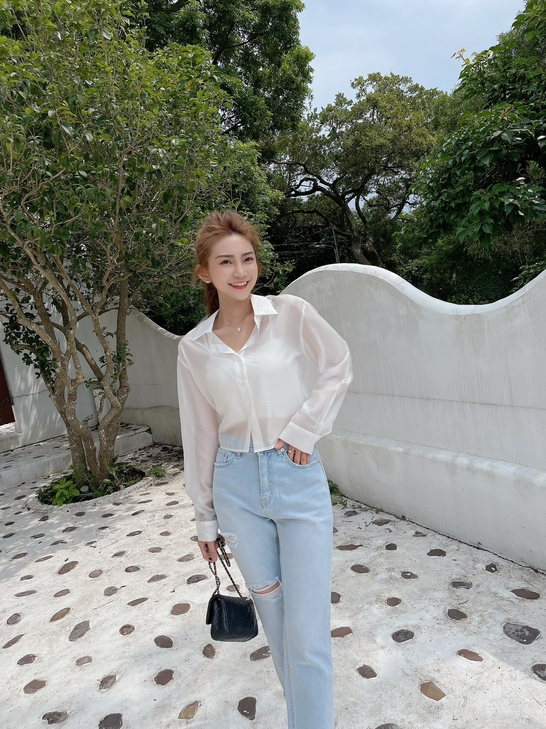 🔥06.07直播新品］💥有腰身ㄉ襯衫］韓版超美後綁帶微透感短版襯衫