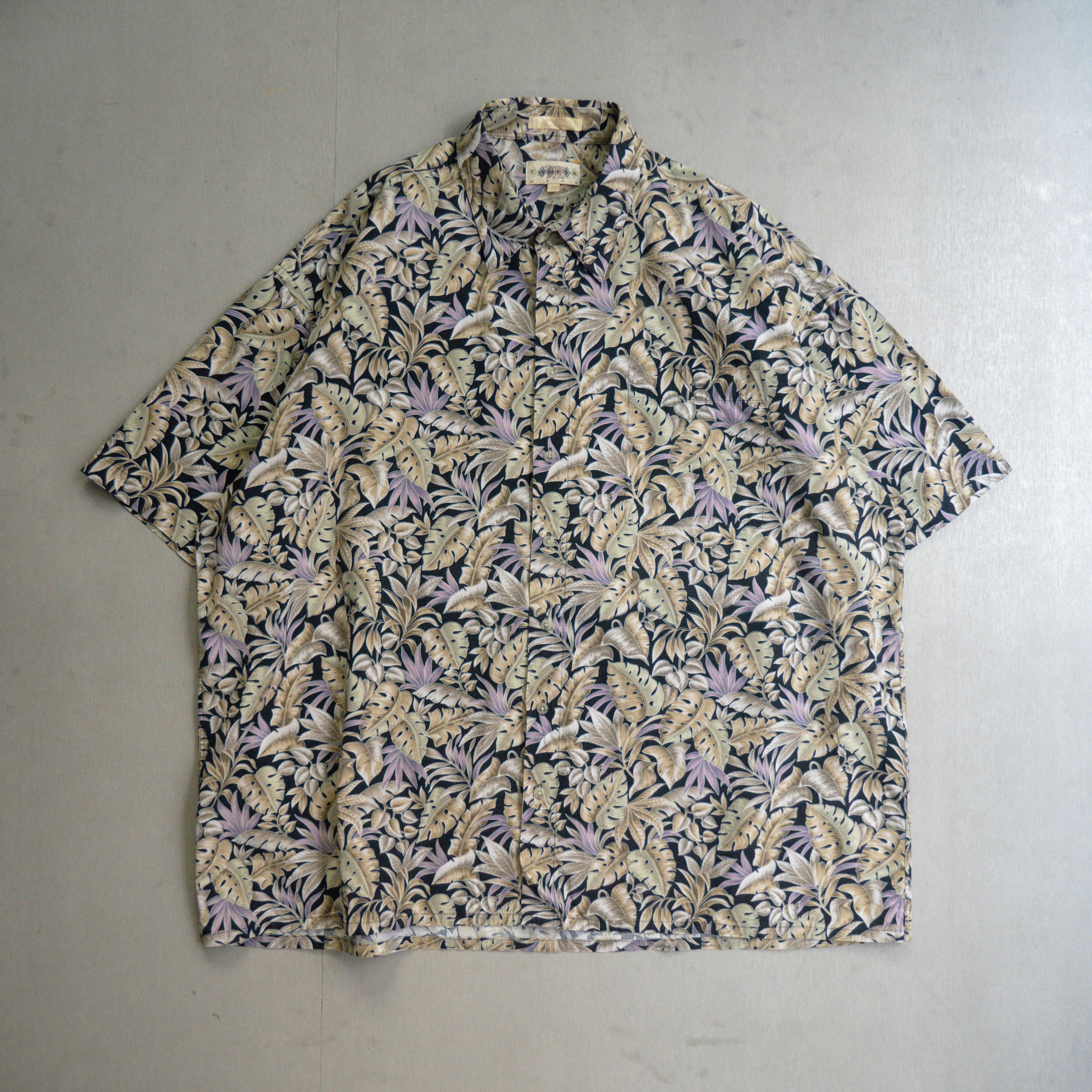 VINTAGE HAWAIIAN ALOHA SHIRT 龜背芋 印花 深藍 夏威夷 棉質 短袖 襯衫