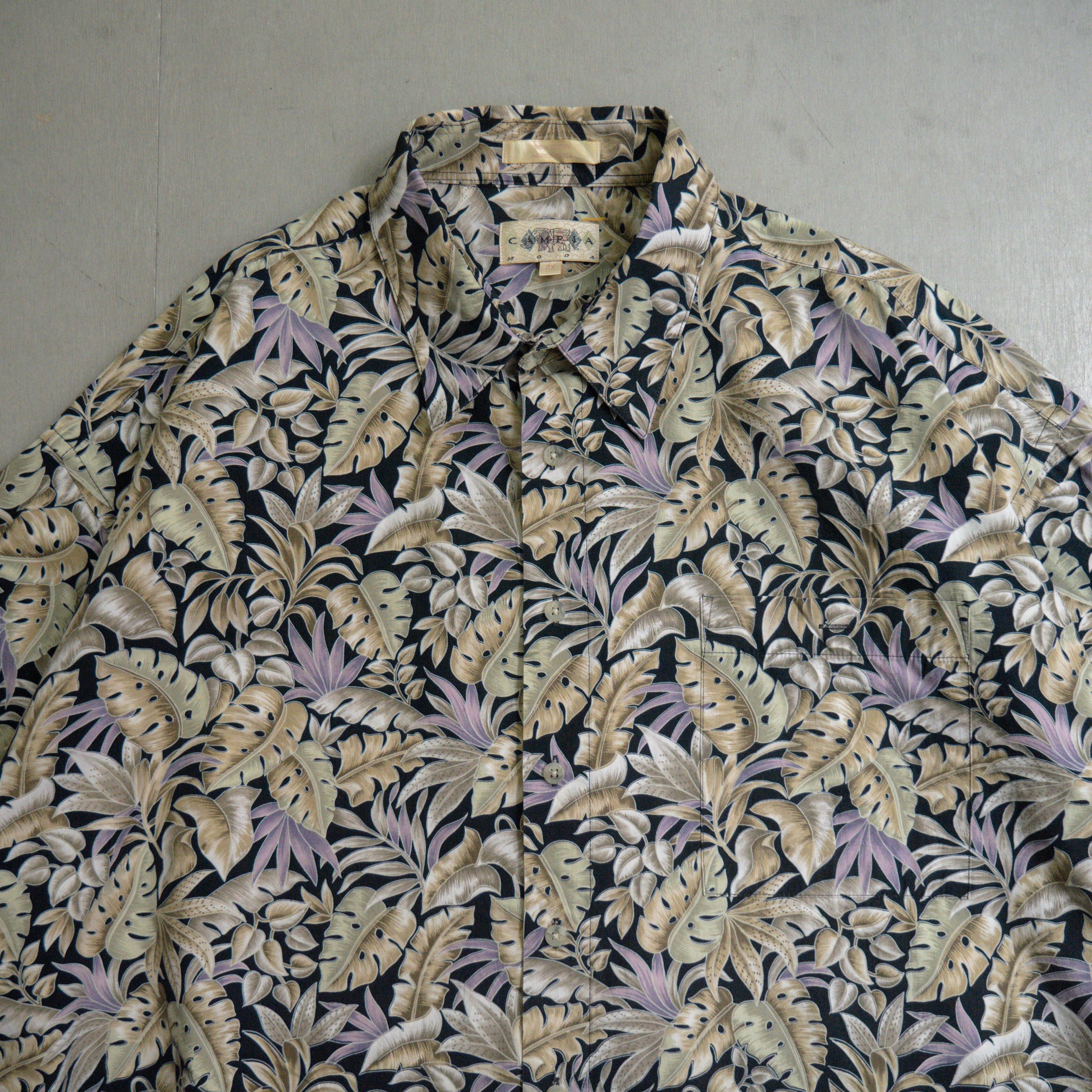 VINTAGE HAWAIIAN ALOHA SHIRT 龜背芋 印花 深藍 夏威夷 棉質 短袖 襯衫