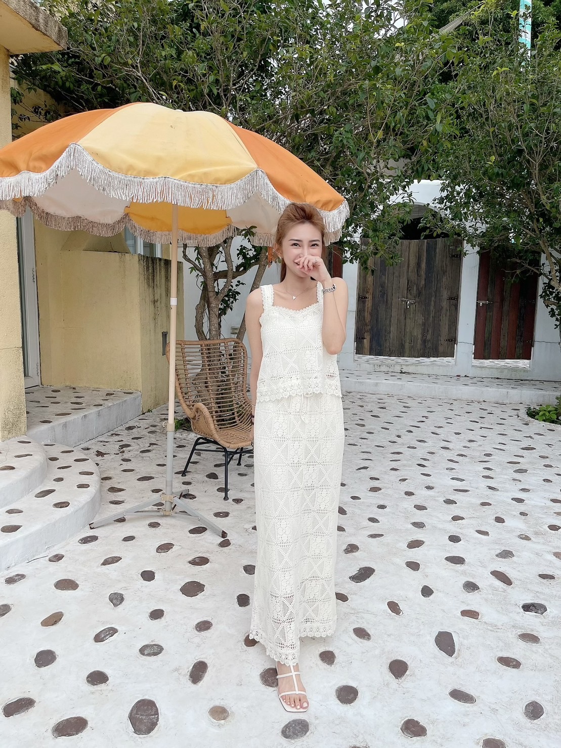 🔥06.07直播新品］💥波西米亞風］🇰🇷正韓超美手工蕾絲背心+蕾絲半裙（可分開購買，米杏/兩色）
