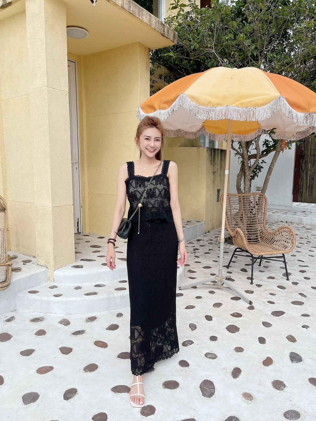 🔥06.07直播新品］💥波西米亞風］🇰🇷正韓超美手工蕾絲背心+蕾絲半裙（可分開購買，黑色/兩色）