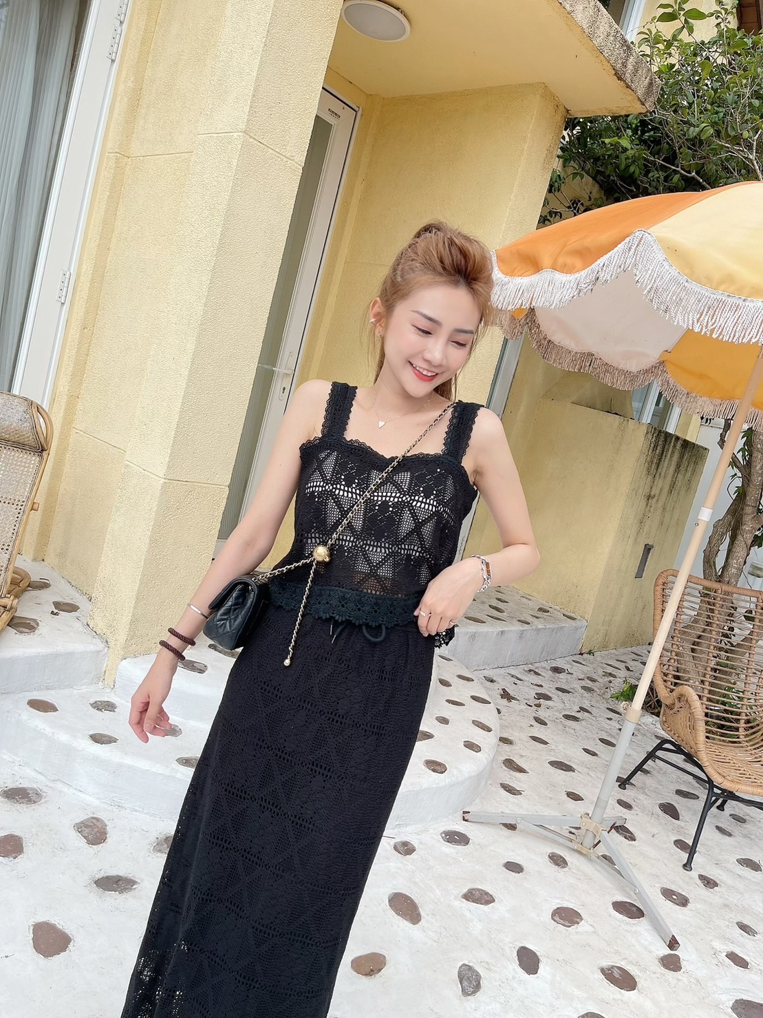 🔥06.07直播新品］💥波西米亞風］🇰🇷正韓超美手工蕾絲背心+蕾絲半裙（可分開購買，黑色/兩色）