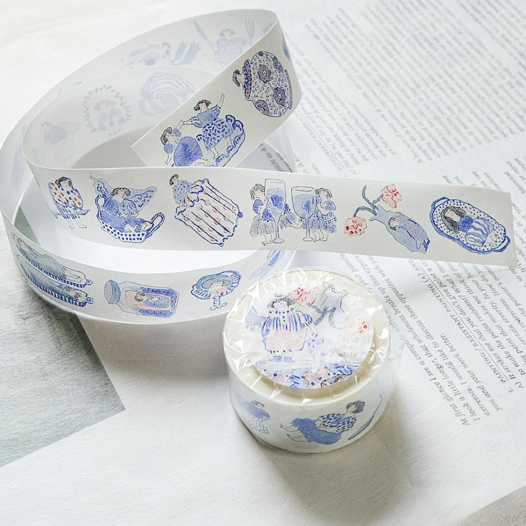 青花 和紙膠帶 (3cm 帶離型紙)｜dodolulu