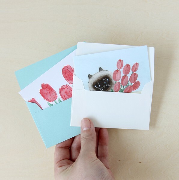 貓咪與鬱金香 信紙信封組｜日本 4legs
