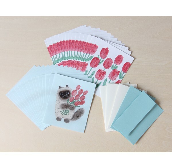 貓咪與鬱金香 信紙信封組｜日本 4legs