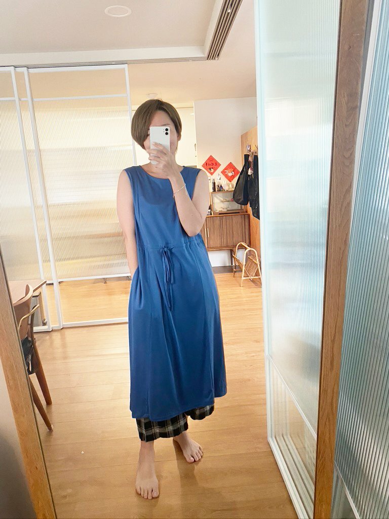 遊走地圖針織抽繩洋裝-飛鳥