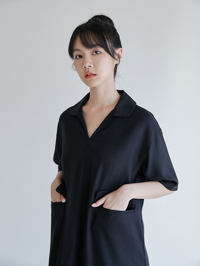 流浪詩人V領短袖長洋裝-漂流