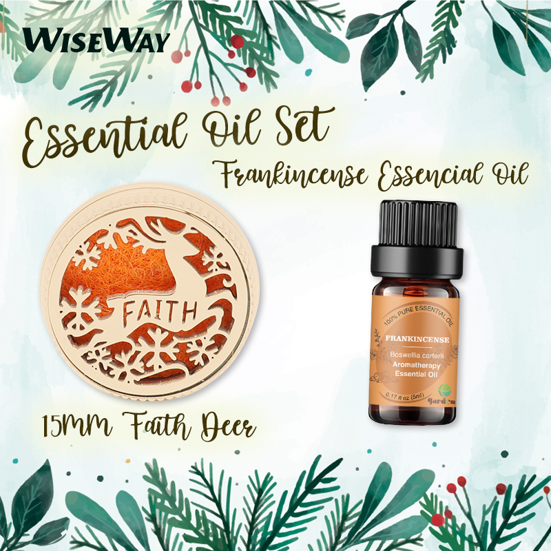 香薰磁石口罩扣精油禮盒- 玫瑰金信心之鹿+5ML乳香精油 15mm口罩香薰扣 精油扣 香薰精油扣 口罩磁扣 口罩香薰夾 布口罩 空氣清新 去除異味 驅蚊 除臭 <附送10塊擴香棉片>（贈送擴香木掛件一個）